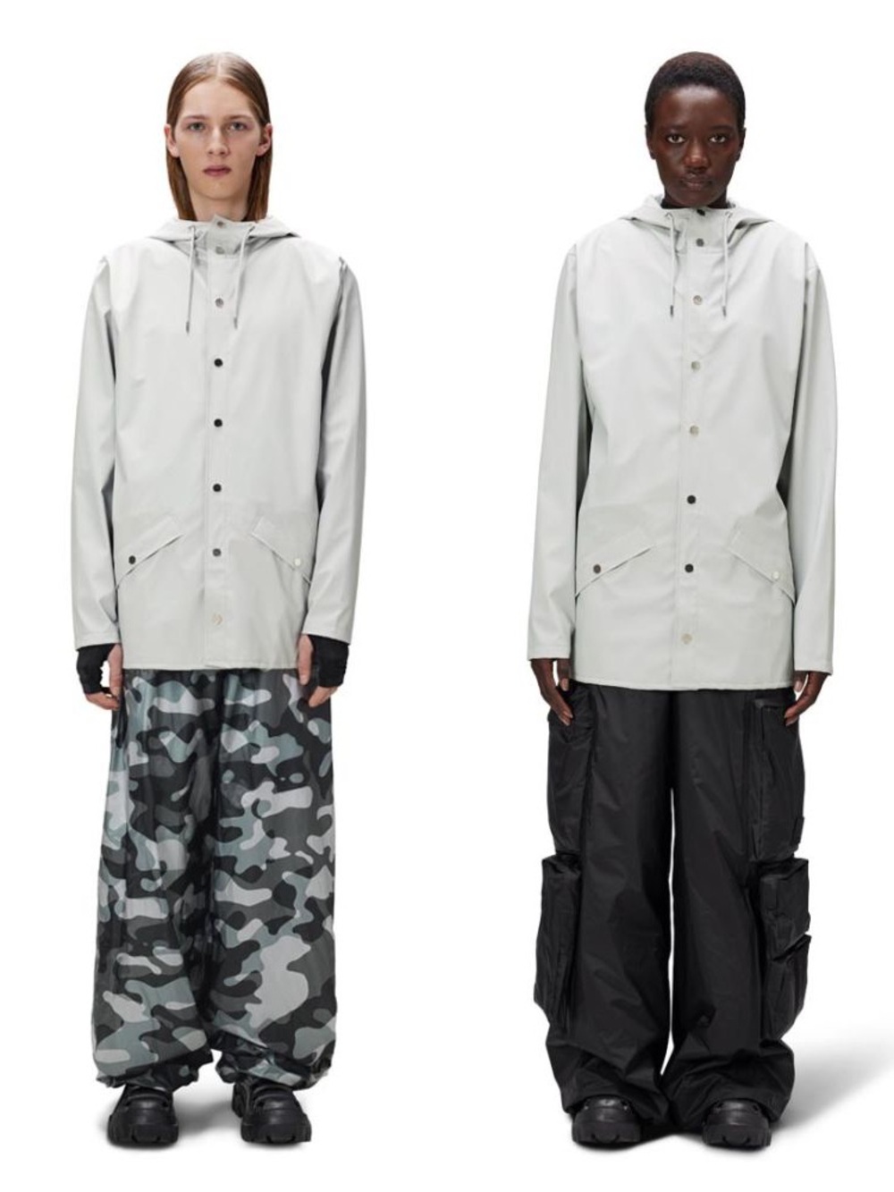 Rains Hooded Raincoat - Light Gray - Picture 2 of 4